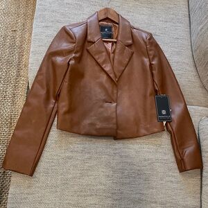 Bagatelle crop brown leather jacket / blazer unworn with tags size Small